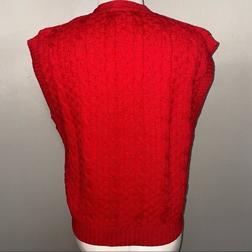 Bright Red Wool Knitted Pendleton Sweater Vest Me… - image 2